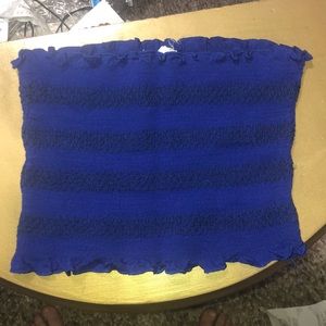 Blue tube top with black stitching